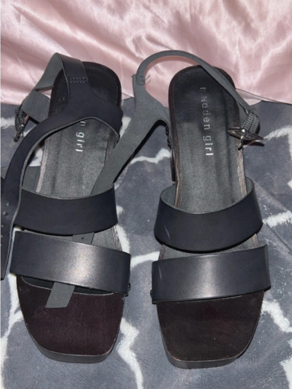 Madden Girl Black Double-Strap Block Heel Sandals